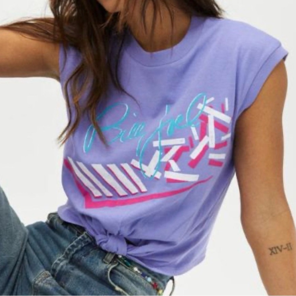 Daydreamer Billy Joel Broken Key Graphic Crop Muscle Tee Small Purple Cotton